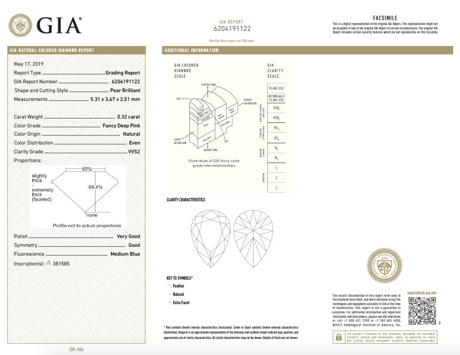 0.32ct Pink Diamond, Pear Shape, VVS2 Clarity