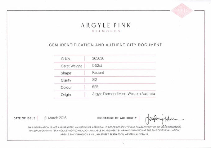 0.52ct Fancy Intense Pink Diamond, Radiant Shape, SI2, Argyle & GIA