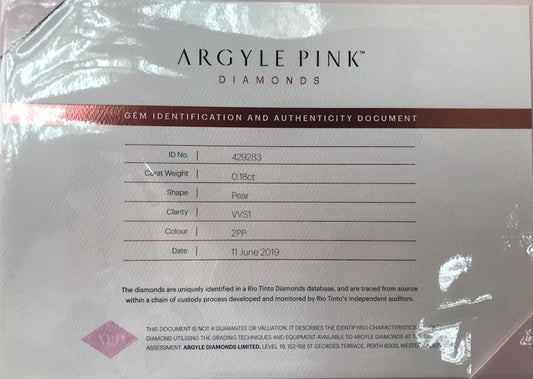 0.18ct Pink Diamond, Pear Shape, VVS1 Clarity