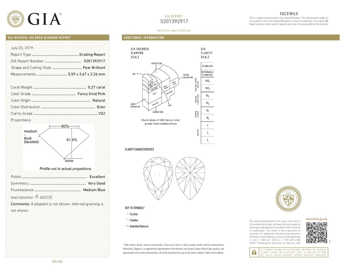 0.27ct Fancy Vivid Pink Diamond, Pear Shape, VS2, Argyle & GIA