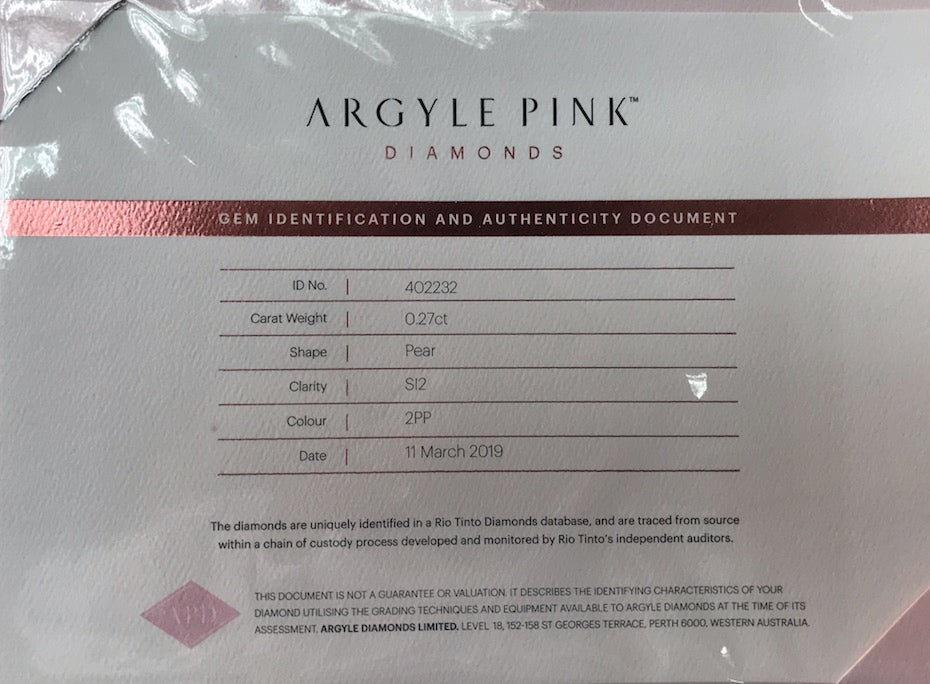 0.27ct Fancy Vivid Pink Diamond, Pear Shape, VS2, Argyle & GIA