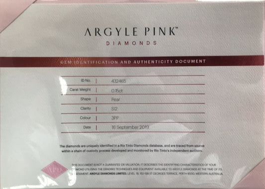 0.15ct Purplish Pink Diamond, Pear Shape, SI2, Argyle