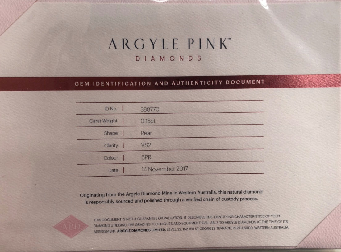 0.15ct Pink Rosé Diamond, Pear Shape, VVS2 Clarity