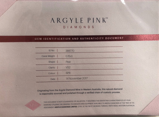 0.15ct Pink Rosé Diamond, Pear Shape, VVS2 Clarity