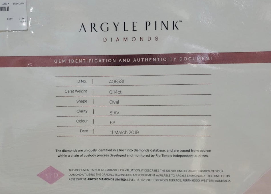 0.14ct Pink Diamond, Oval Shape, SIAV Clarity