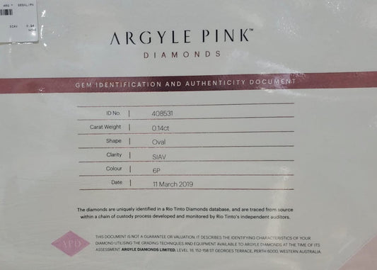 0.14ct Pink Diamond, Oval Shape, SIAV Clarity