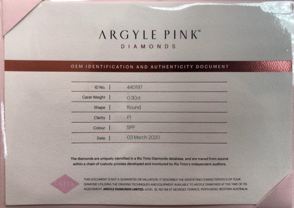 0.3ct Purplish Pink Diamond, Round Shape, P1, Argyle