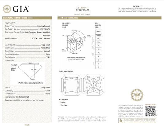0.22ct Fancy Blue Diamond, Radiant Shape, VS1, GIA