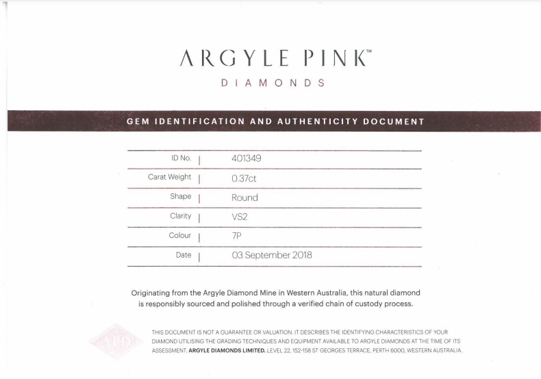 0.37ct Pink Diamond, Round Shape, VS2 Clarity