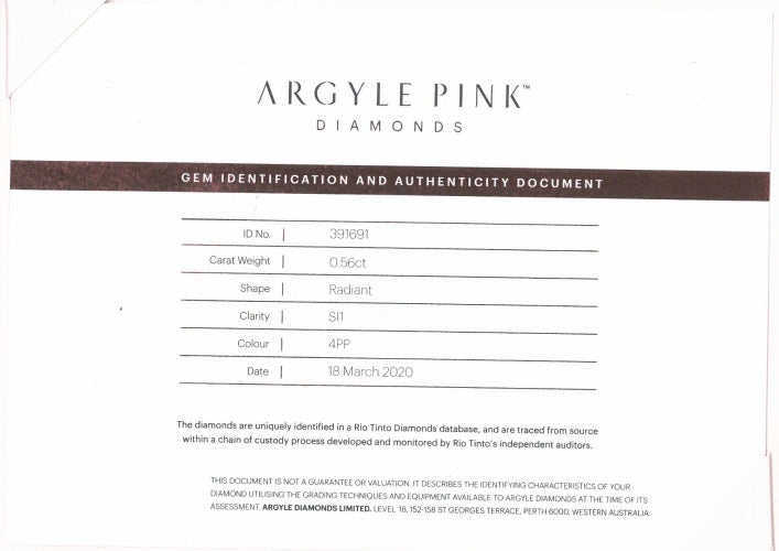 0.56ct Fancy Vivid Pink Diamond, Radiant Shape, SI1, Argyle & GIA