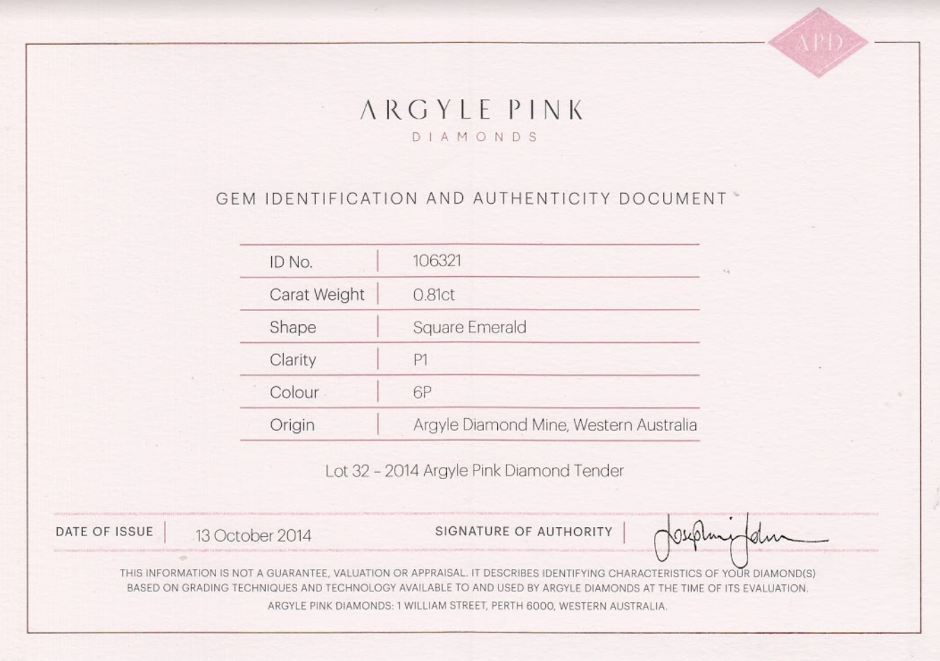 0.81ct Pink Diamond, Emerald Shape, I1 Clarity