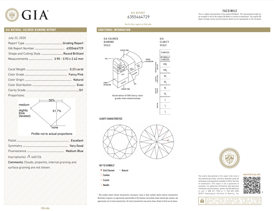 0.23ct Pink Diamond, Round Shape, SI1 Clarity