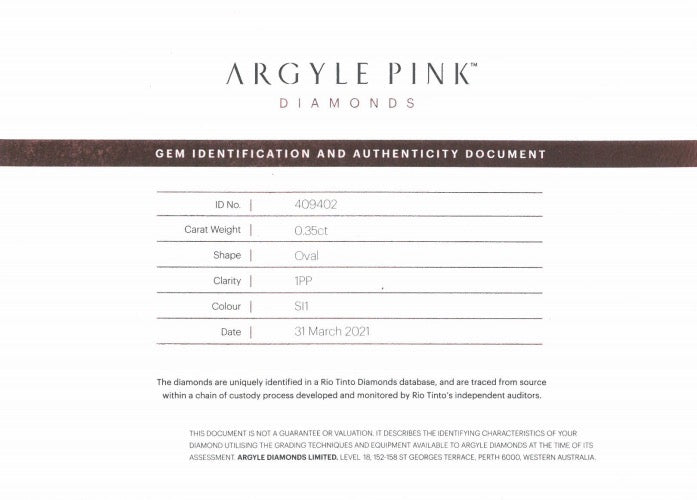0.35ct Fancy Vivid Purplish Pink Diamond, Oval Shape, SI1, Argyle & GIA