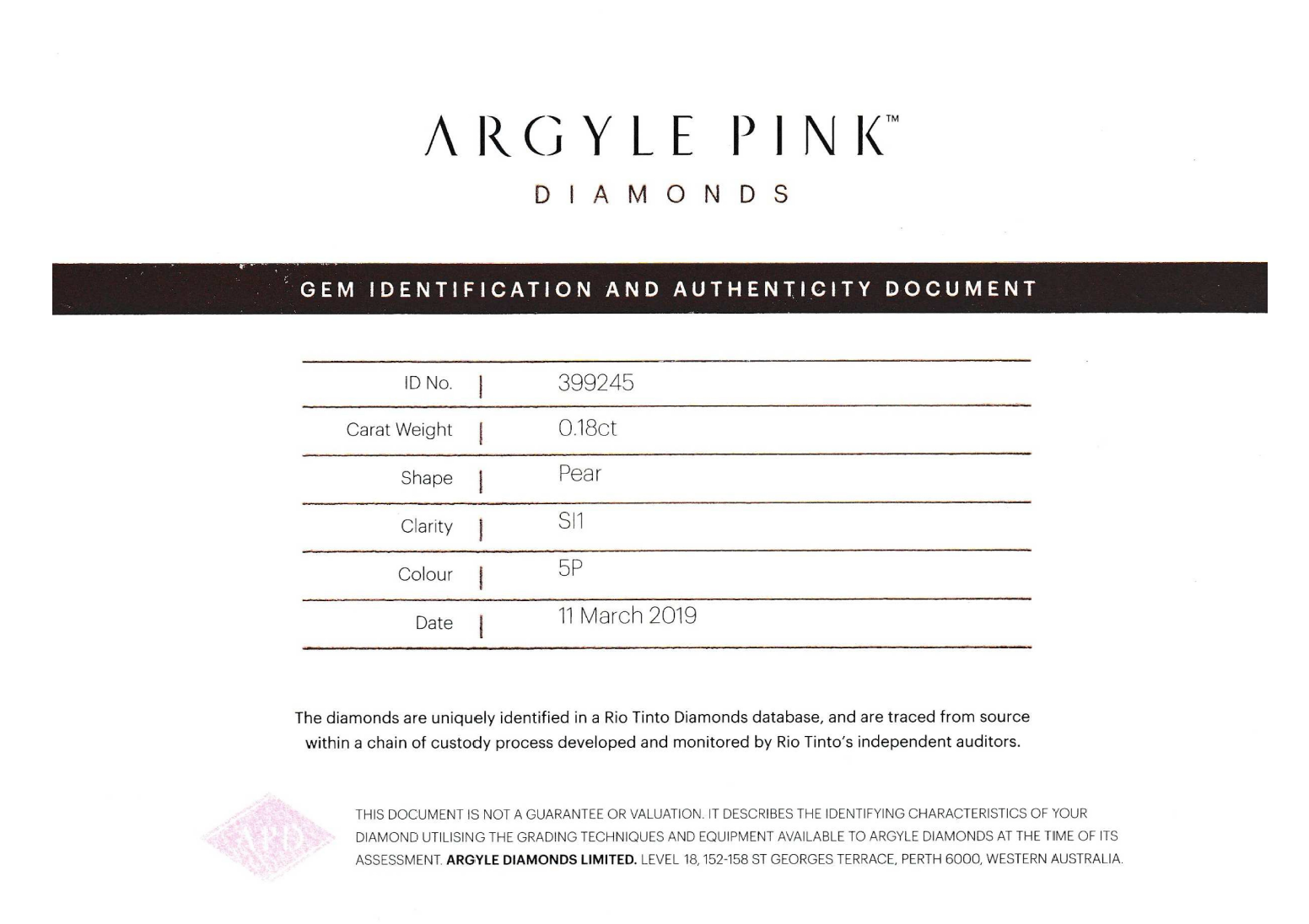 0.18ct Pink Diamond, Pear Shape, SI1 Clarity