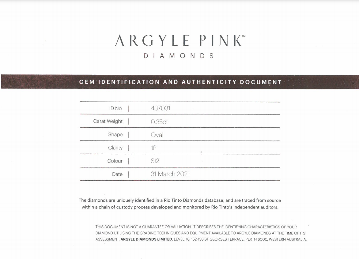 0.35ct Pink Diamond, Oval Shape, SI2 Clarity