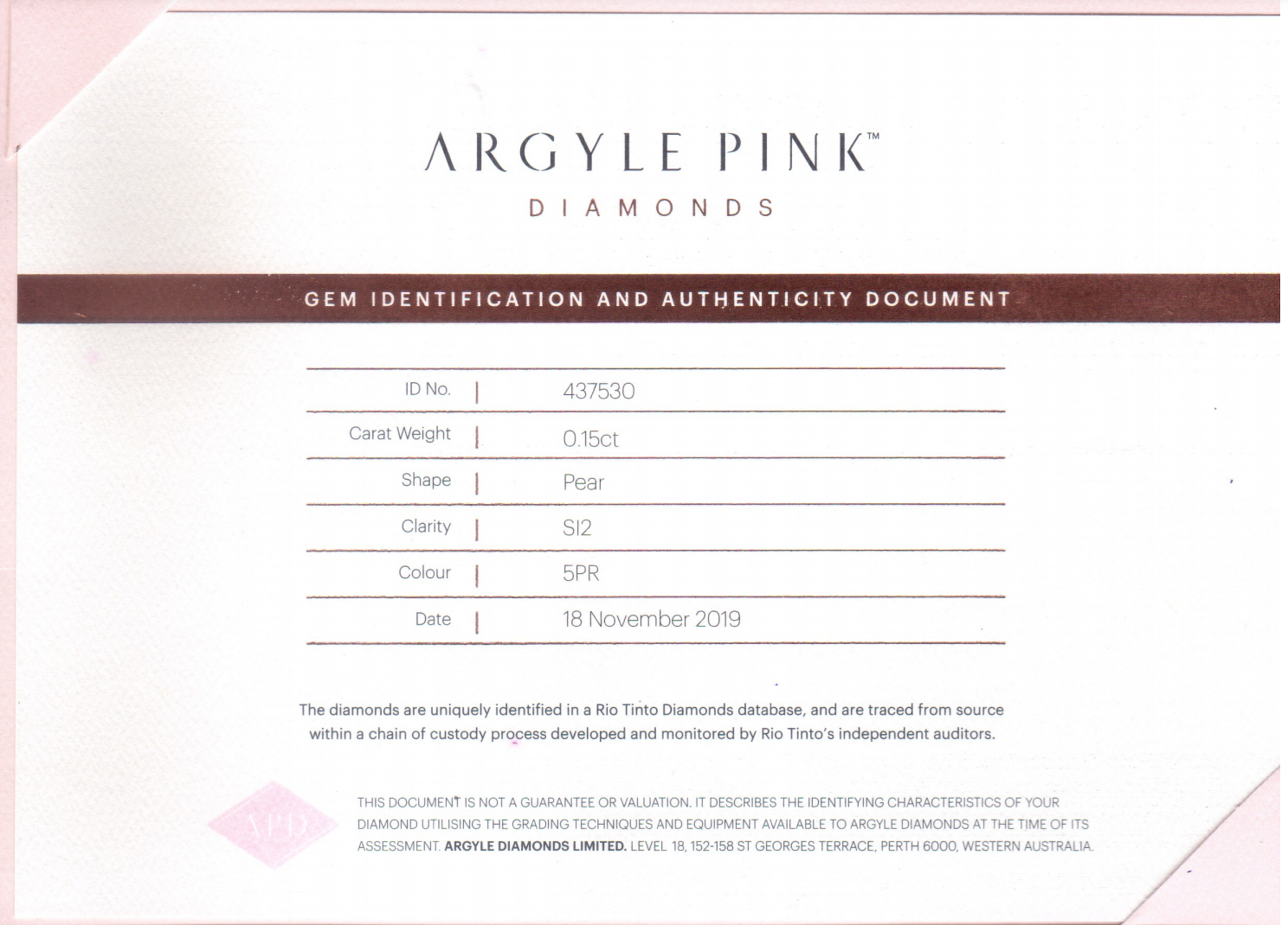 0.15ct Pink Rosé Diamond, Pear Shape, SI1 Clarity