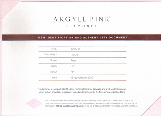 0.15ct Pink Rosé Diamond, Pear Shape, SI1 Clarity