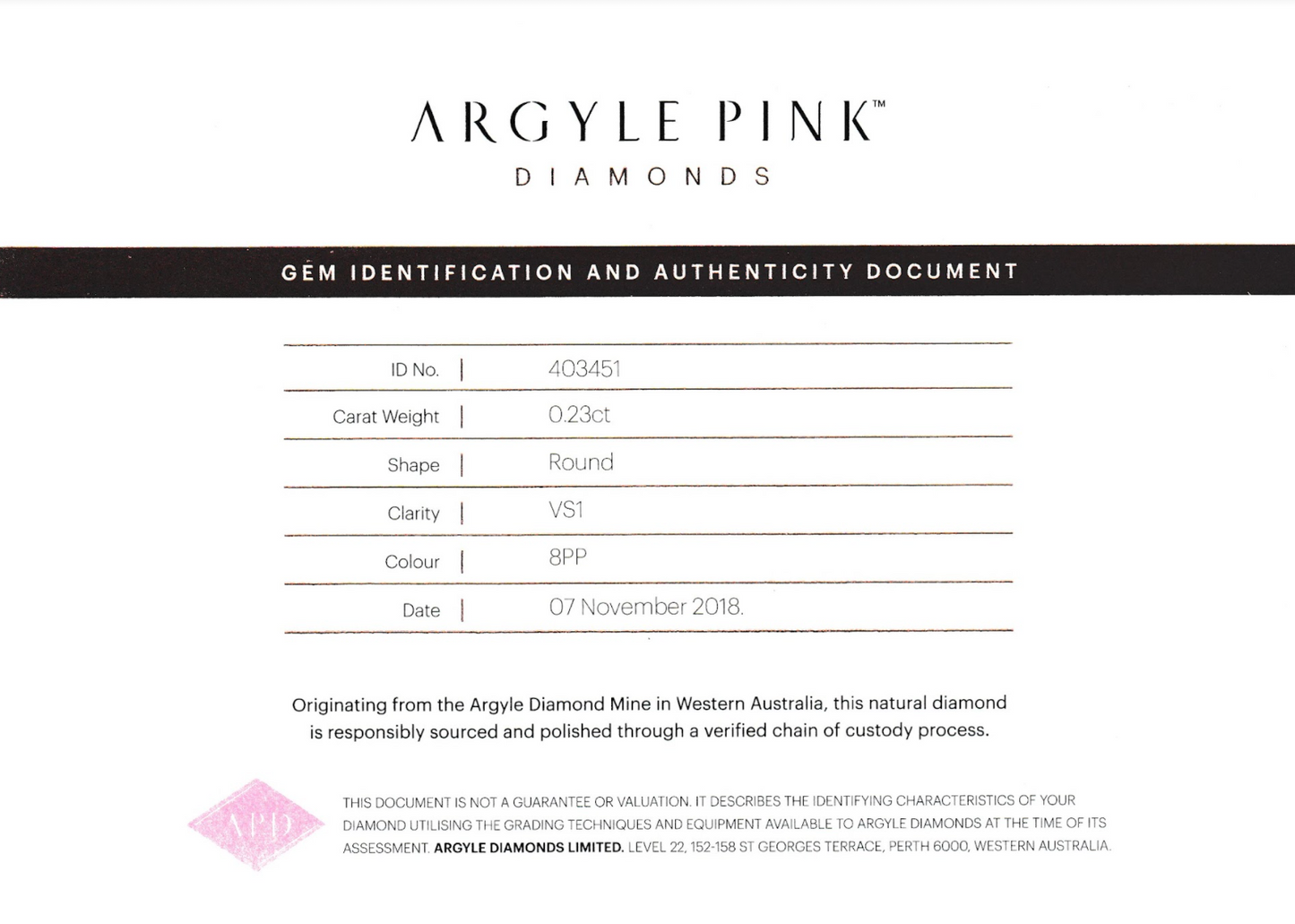 0.23ct Purplish Pink Diamond, Round Shape, VS1, Argyle
