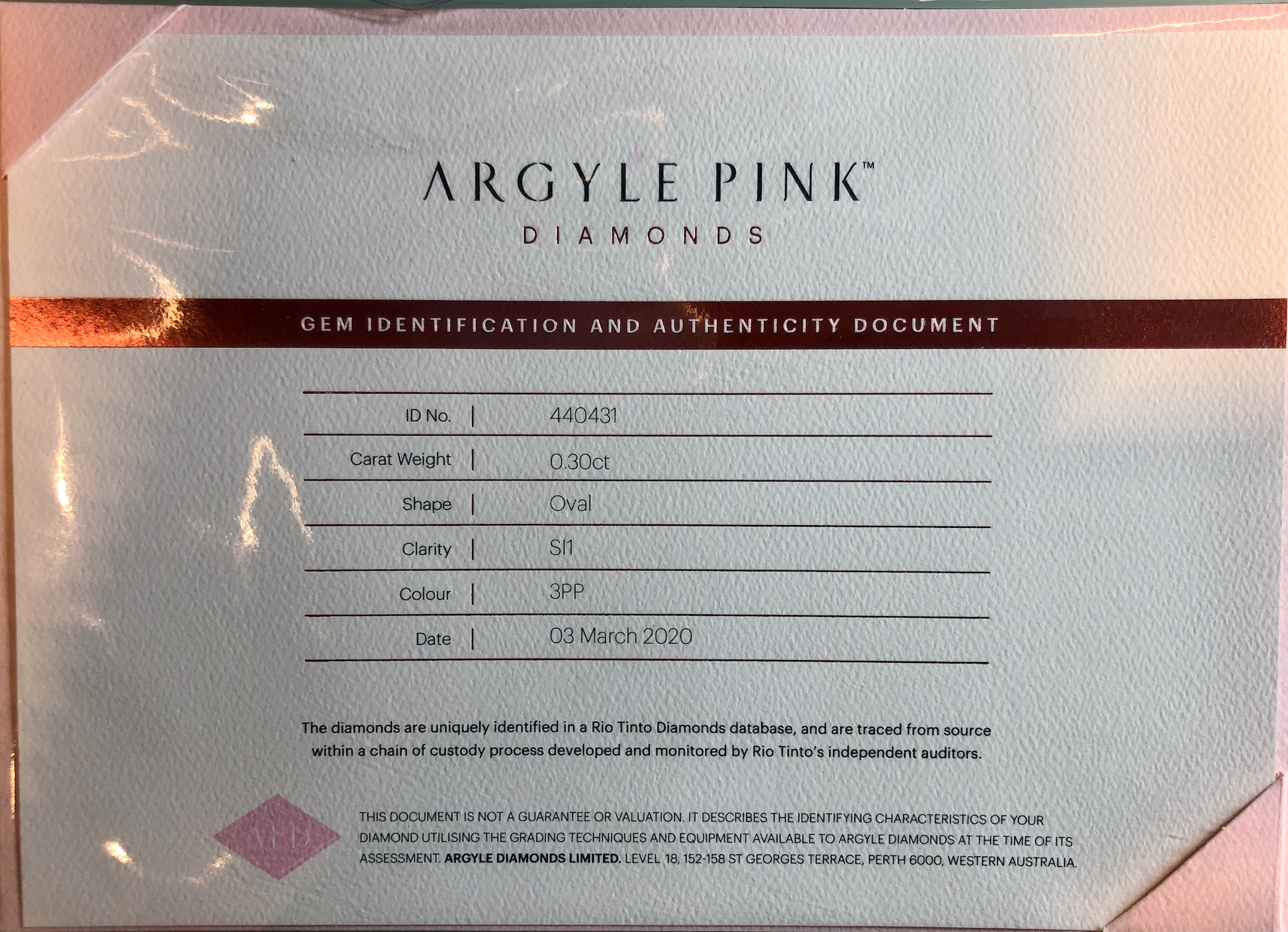 0.3ct Purplish Pink Diamond, Oval Shape, VS2 Clarity