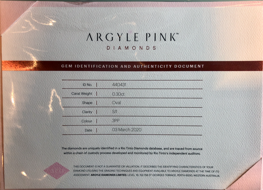 0.3ct Purplish Pink Diamond, Oval Shape, VS2 Clarity