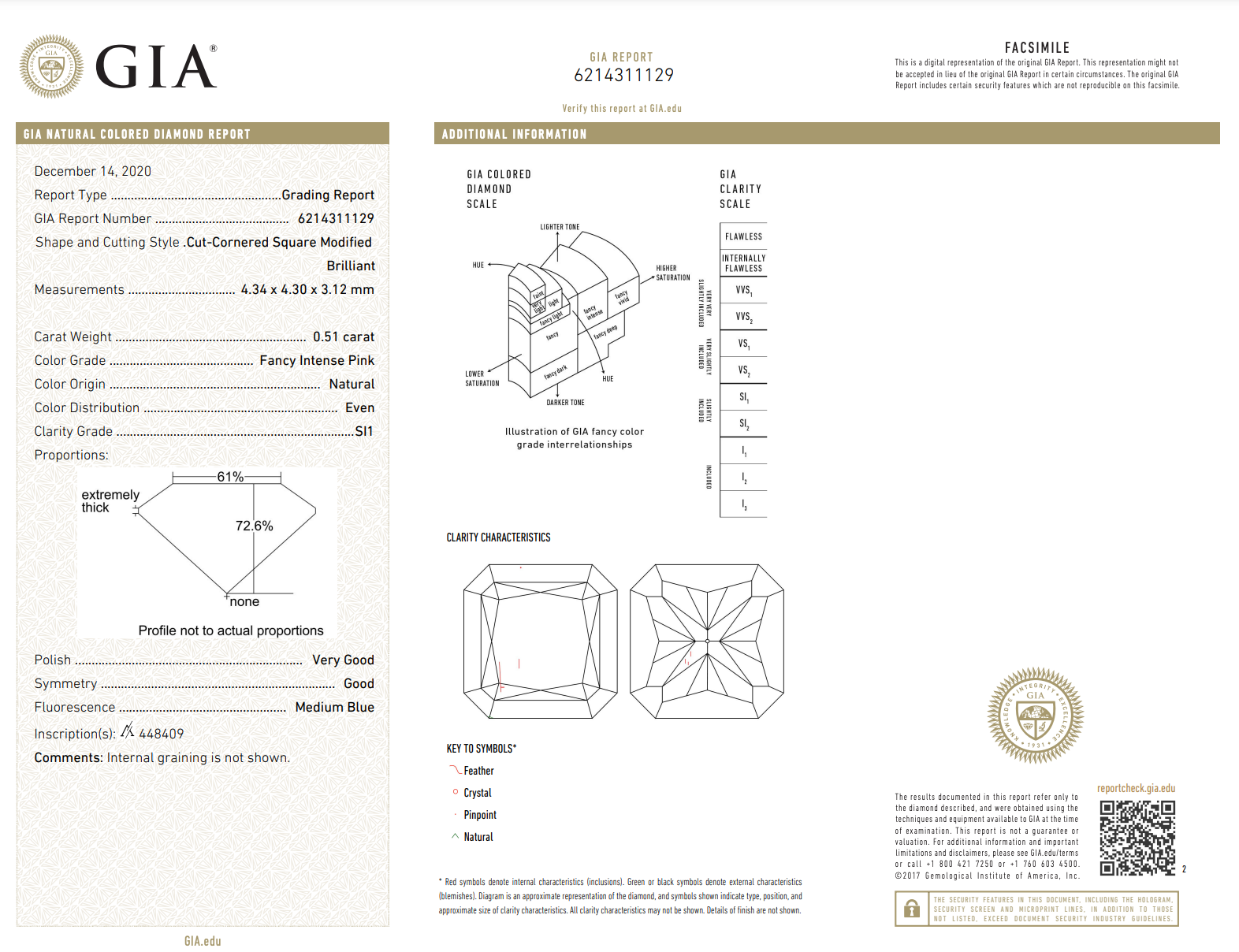 0.51ct Pink Diamond, Radiant Shape, SI1 Clarity