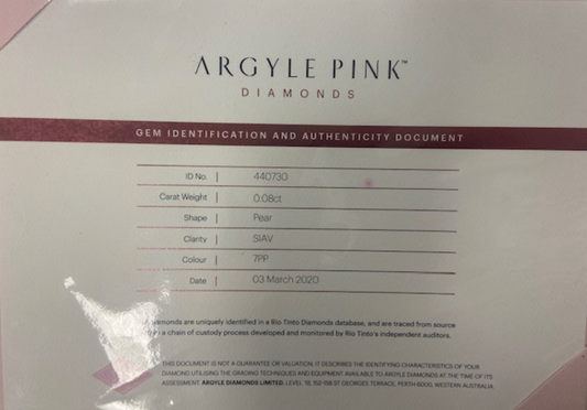 0.08ct Pink Diamond, Pear Shape, SIAV Clarity