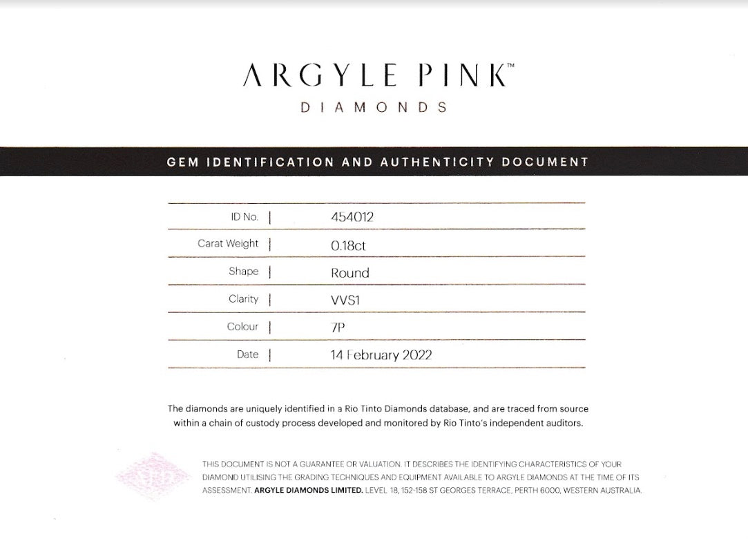 0.18ct Pink Diamond, Round Shape, VVS1 Clarity