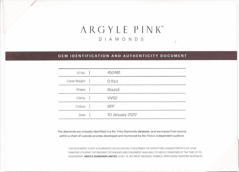 0.15ct Purplish Pink Diamond, Round Shape, VVS2 Clarity