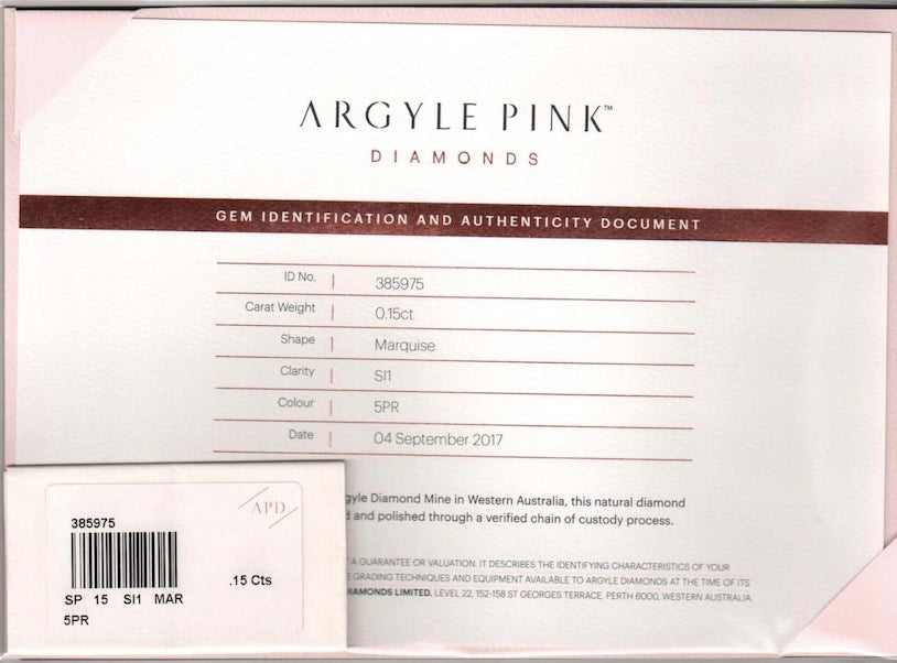 0.15ct Pink Diamond, Marquise Shape, SI1 Clarity