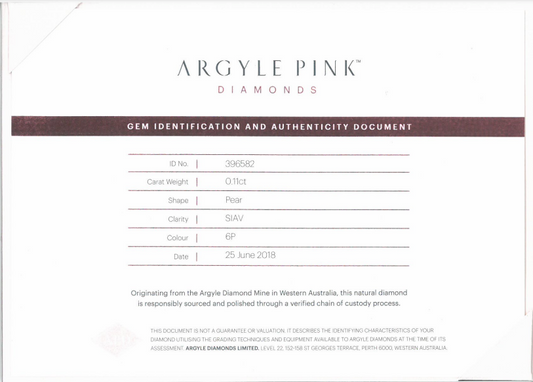 0.11ct Fancy Intense Pink Diamond, Pear Shape, SIAV, Argyle