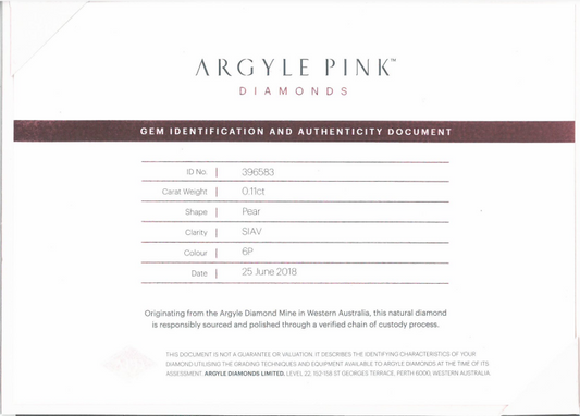 0.11ct Fancy Intense Pink Diamond, Pear Shape, SIAV, Argyle