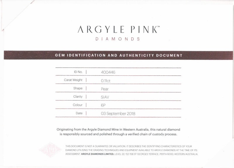 0.11ct Pink Diamond, Pear Shape, SIAV Clarity