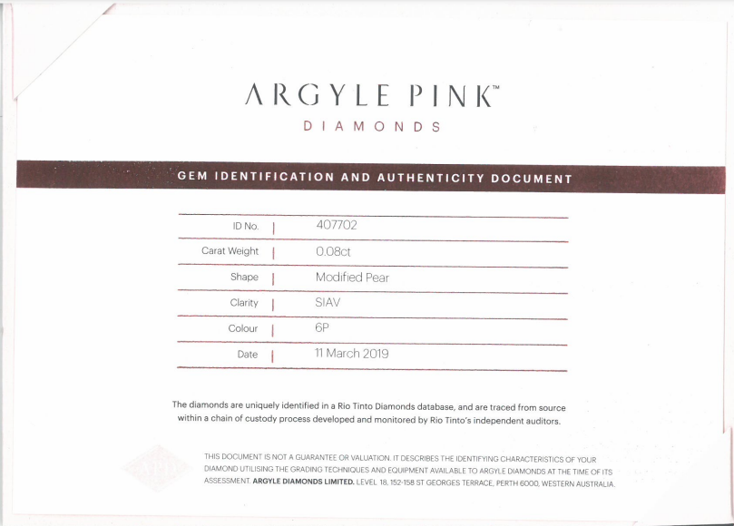 0.08ct Pink Diamond, Pear Shape, SIAV Clarity