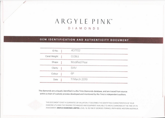 0.08ct Pink Diamond, Pear Shape, SIAV Clarity