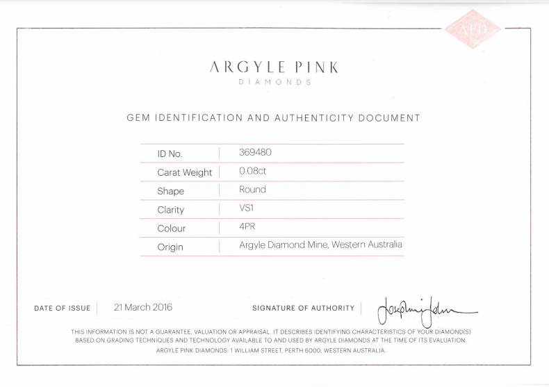 0.08ct Pink Rosé Diamond, Round Shape, VS1 Clarity