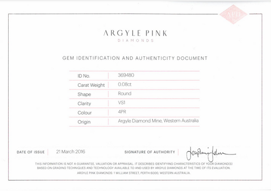0.08ct Pink Rosé Diamond, Round Shape, VS1 Clarity