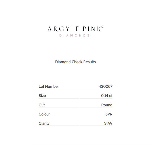 0.14ct Pink Rosé Diamond, Round Shape, SIAV, Argyle