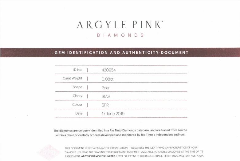 0.08ct Pink Rosé Diamond, Pear Shape, SIAV Clarity