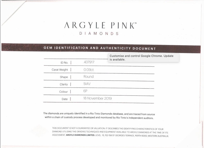 0.09ct Pink Diamond, Round Shape, SIAV, Argyle and GIA