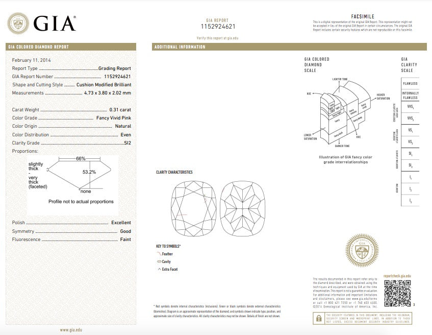 0.31ct Pink Diamond, Cushion Shape, SI2 Clarity
