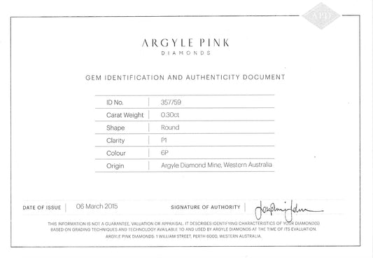 0.3ct Pink Diamond, Round Shape, P1 Clarity