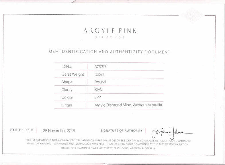0.13ct Purplish Pink Diamond, Round Shape, SIAV, Argyle