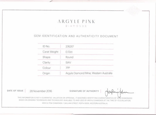 0.13ct Purplish Pink Diamond, Round Shape, SIAV, Argyle