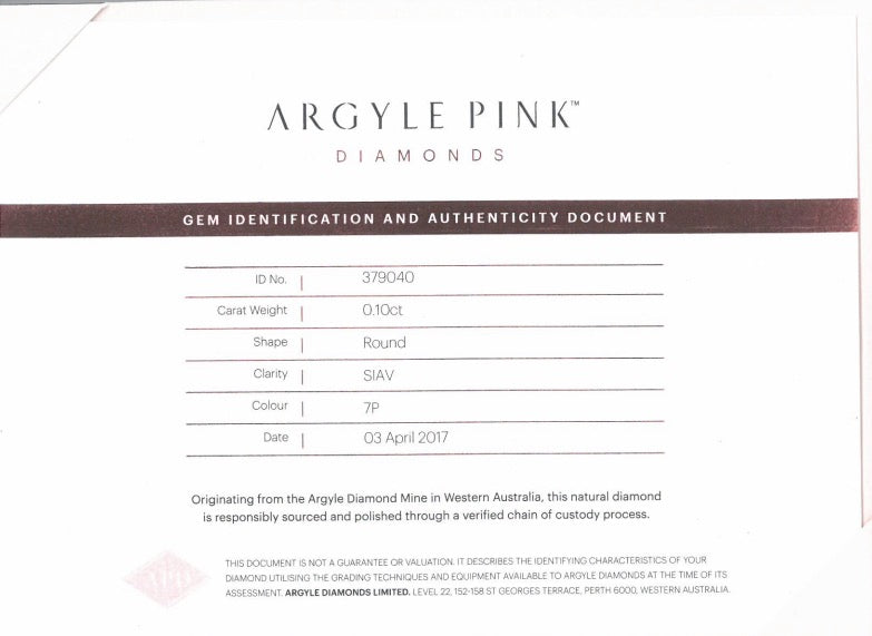 0.1ct Pink Diamond, Round Shape, SIAV Clarity