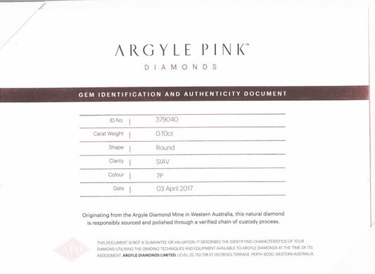 0.1ct Pink Diamond, Round Shape, SIAV Clarity