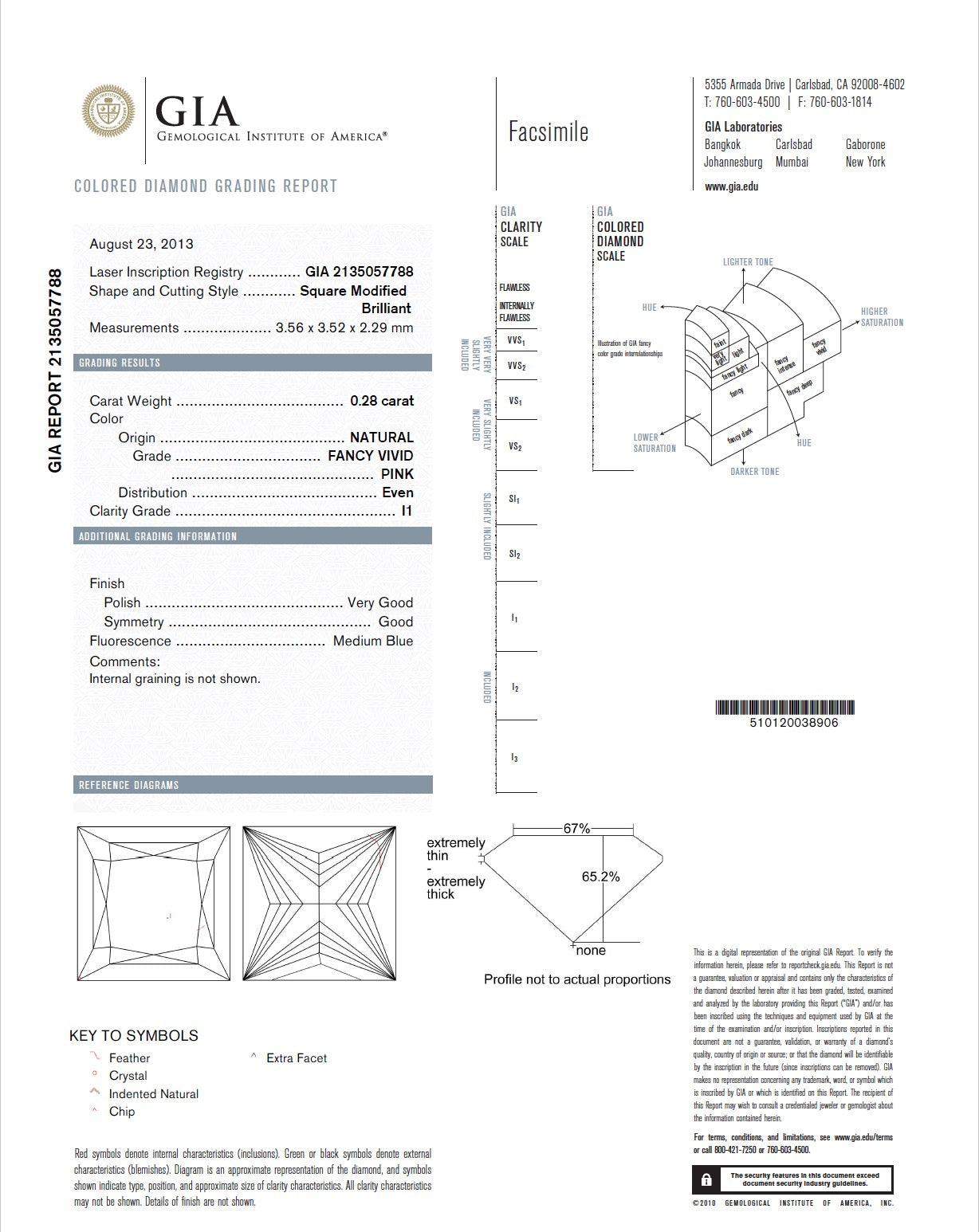 0.28ct Pink Diamond, Princess Shape, I1 Clarity