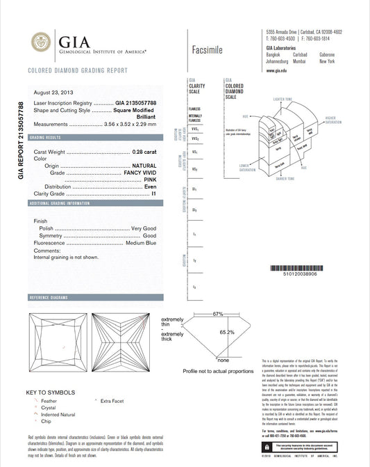 0.28ct Pink Diamond, Princess Shape, I1 Clarity