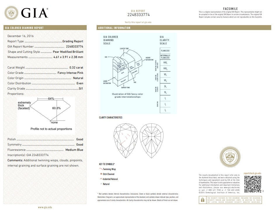 0.32ct Pink Diamond, Pear Shape, SI1 Clarity