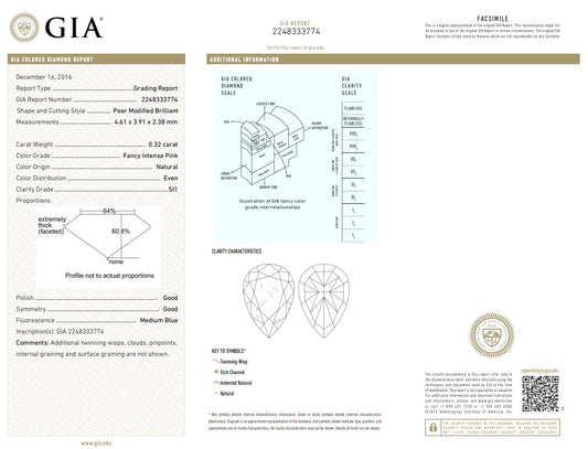 0.32ct Pink Diamond, Pear Shape, SI1 Clarity