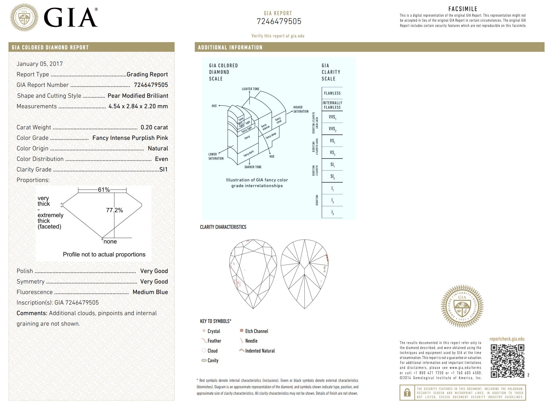0.2ct Purplish Pink Diamond, Pear Shape, SI1 Clarity